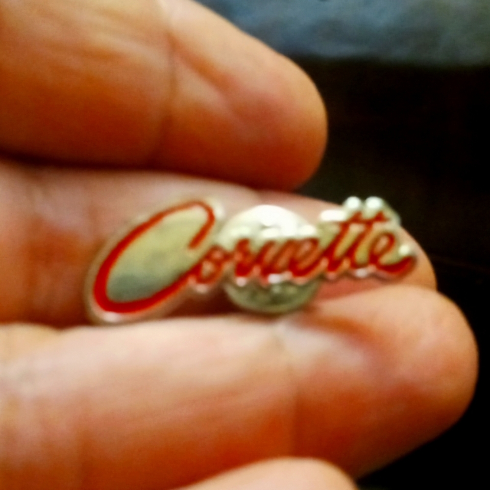 Corvette Script Logo Enamel Pin - Silver and Red